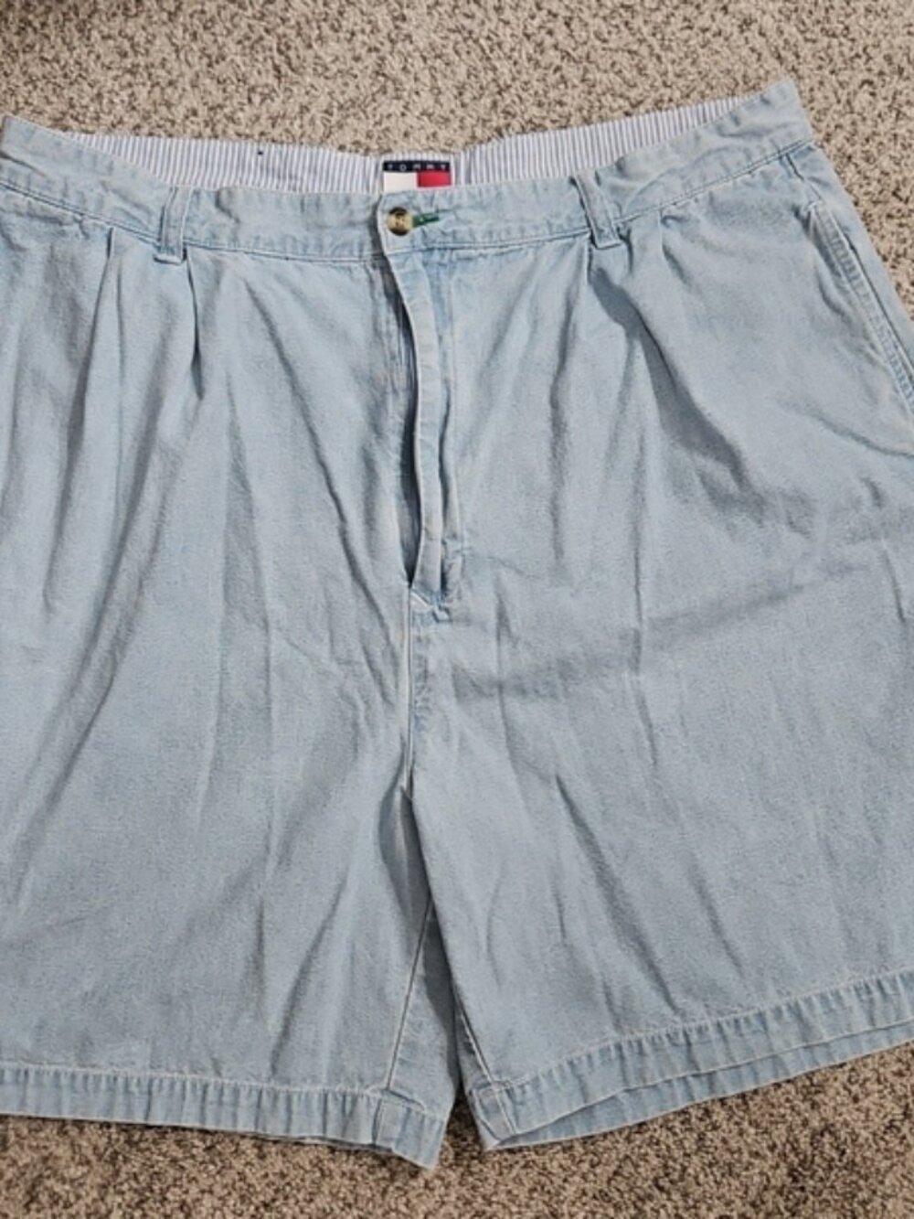 Vintage Tommy Hilfiger High Rise Pleated Blue Denim Short Mens Size 38